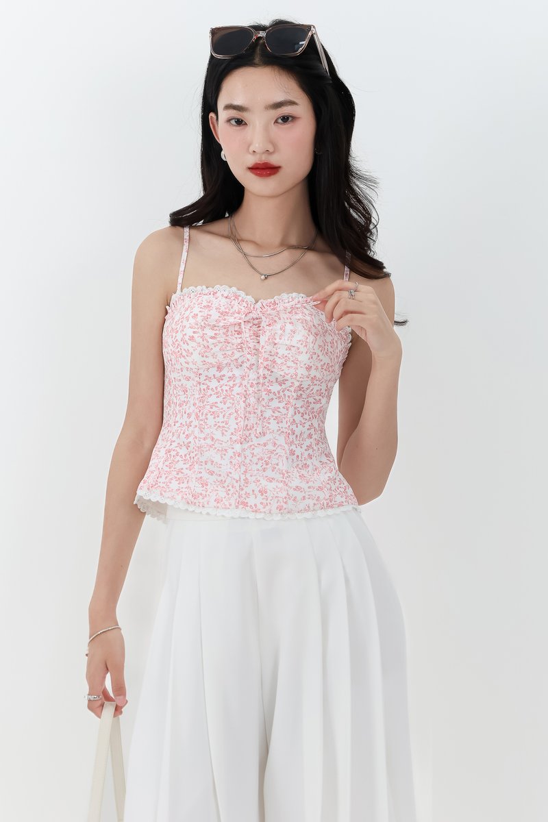 Fiona Floral Bustier Top in Red Florals