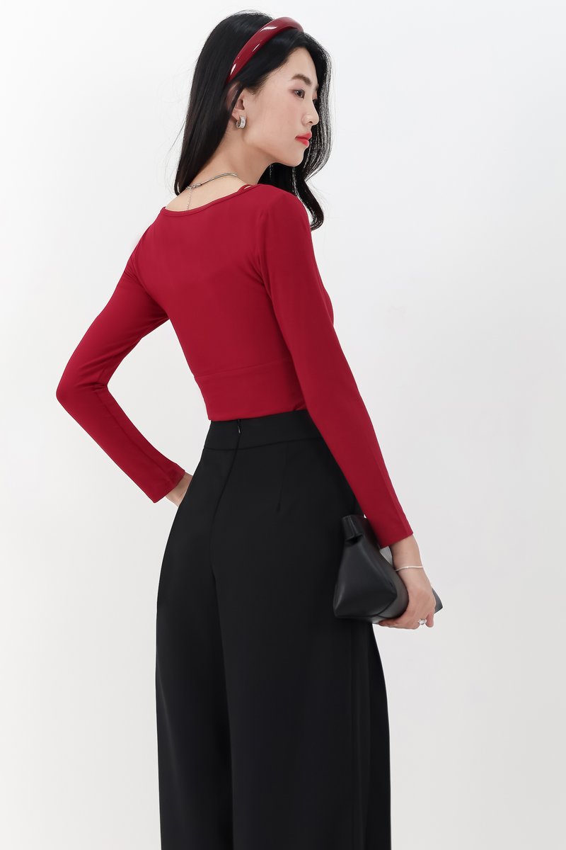 DEFECT | Lara Layered Sleeved Top in Cherry Red in S