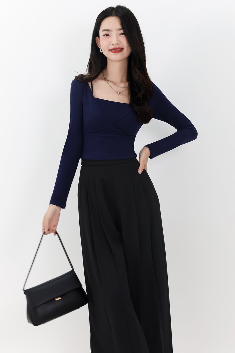 Lara Layered Sleeved Top in Navy