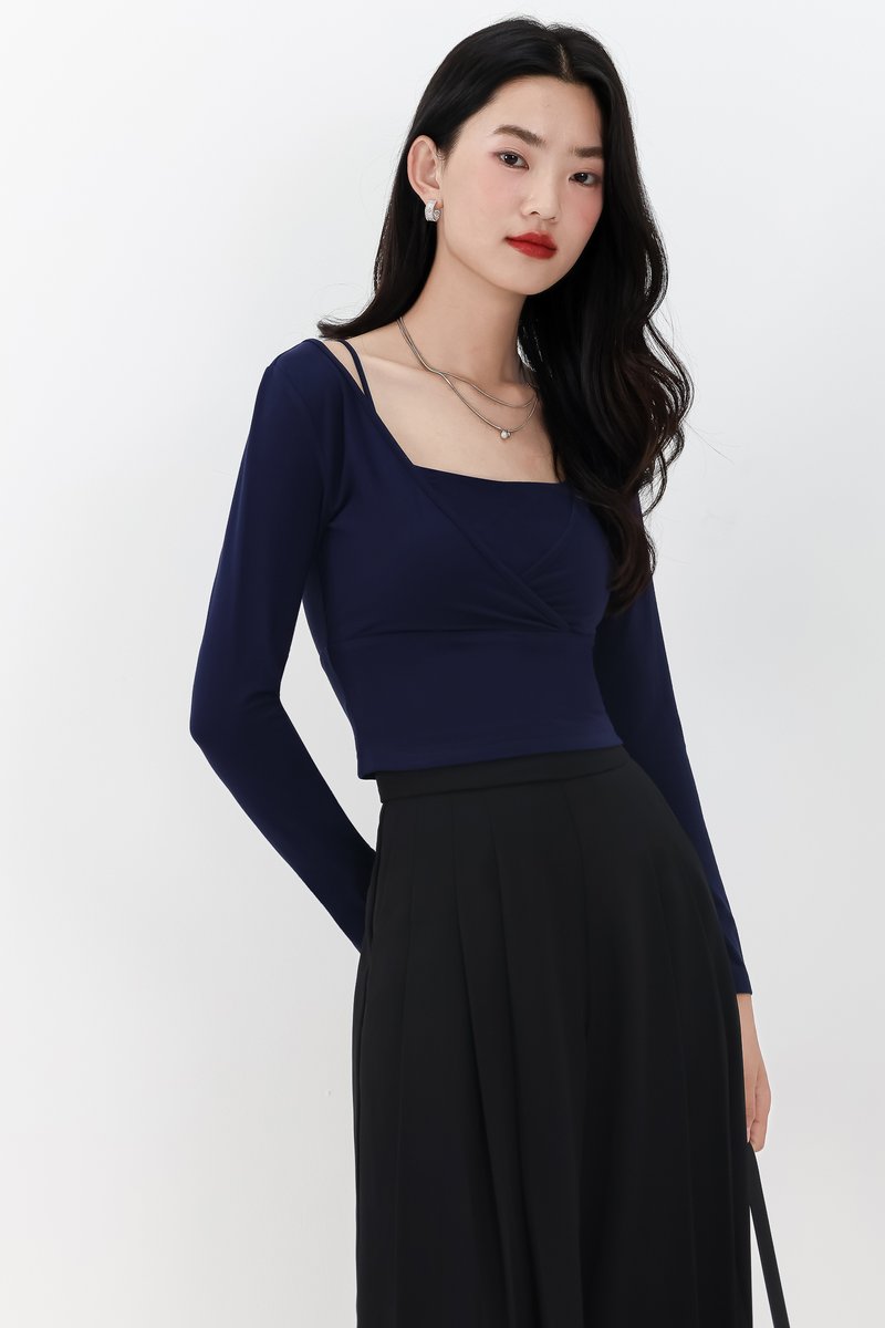 Lara Layered Sleeved Top in Navy