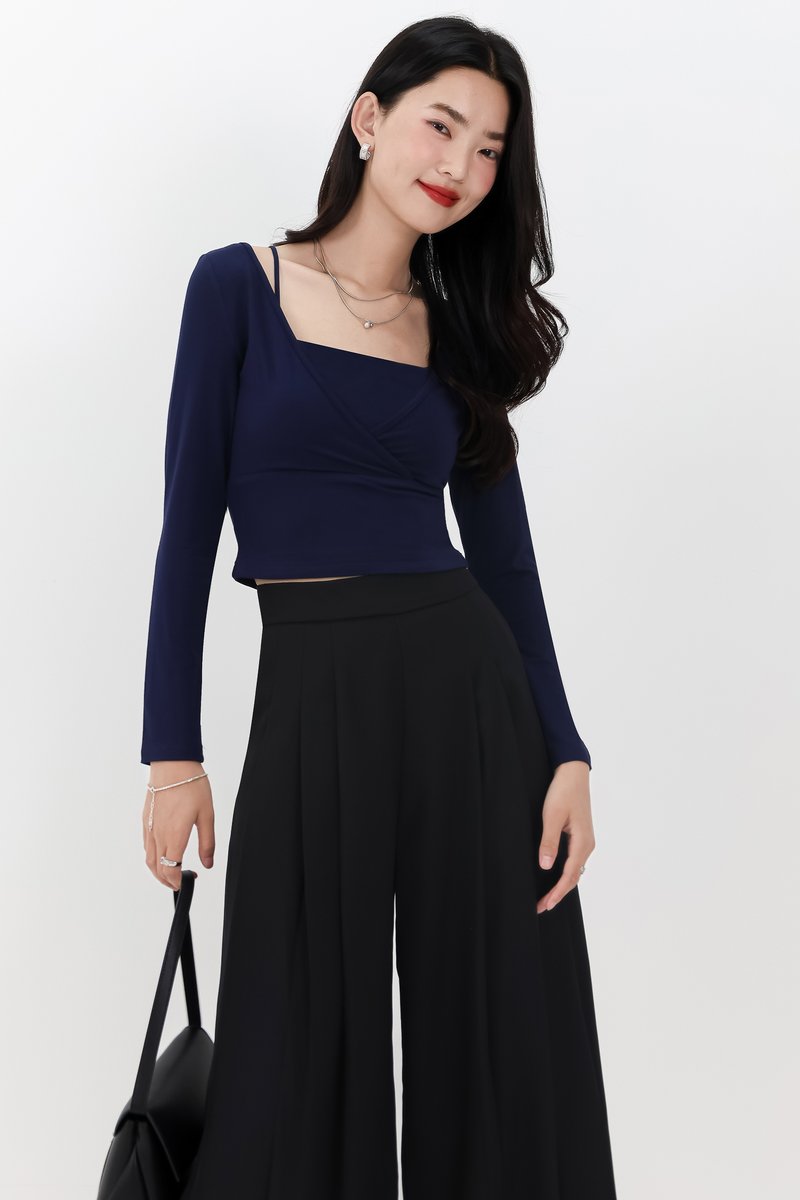 Lara Layered Sleeved Top in Navy