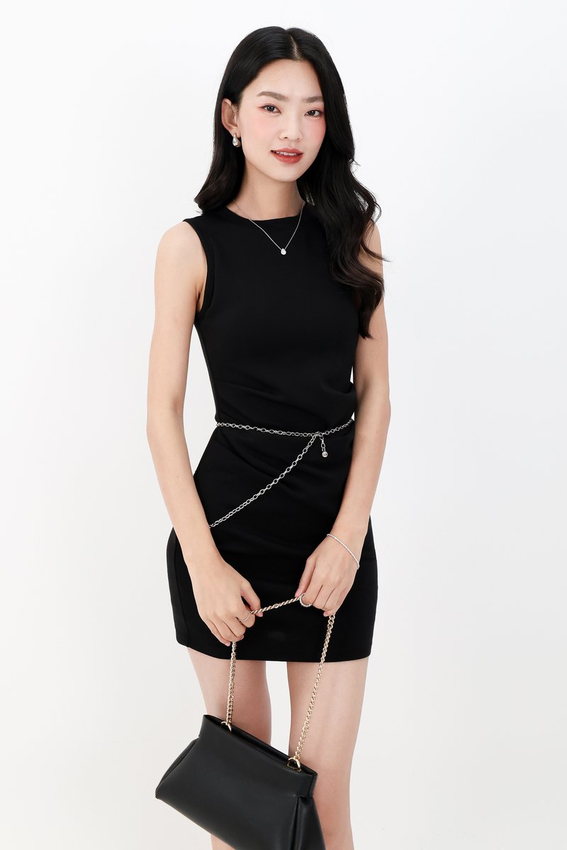 Terri Tank Ruched Dress in Black