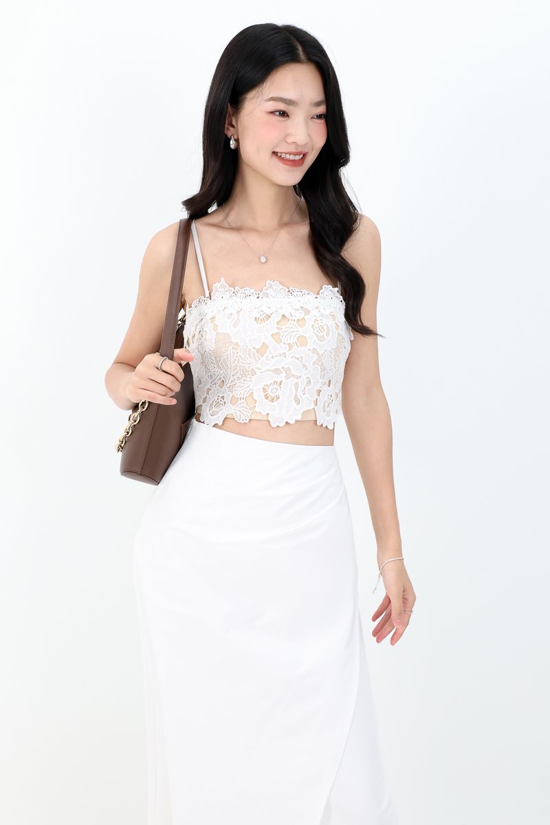 RESTOCKS | Corey Crochet Top in White x Nude