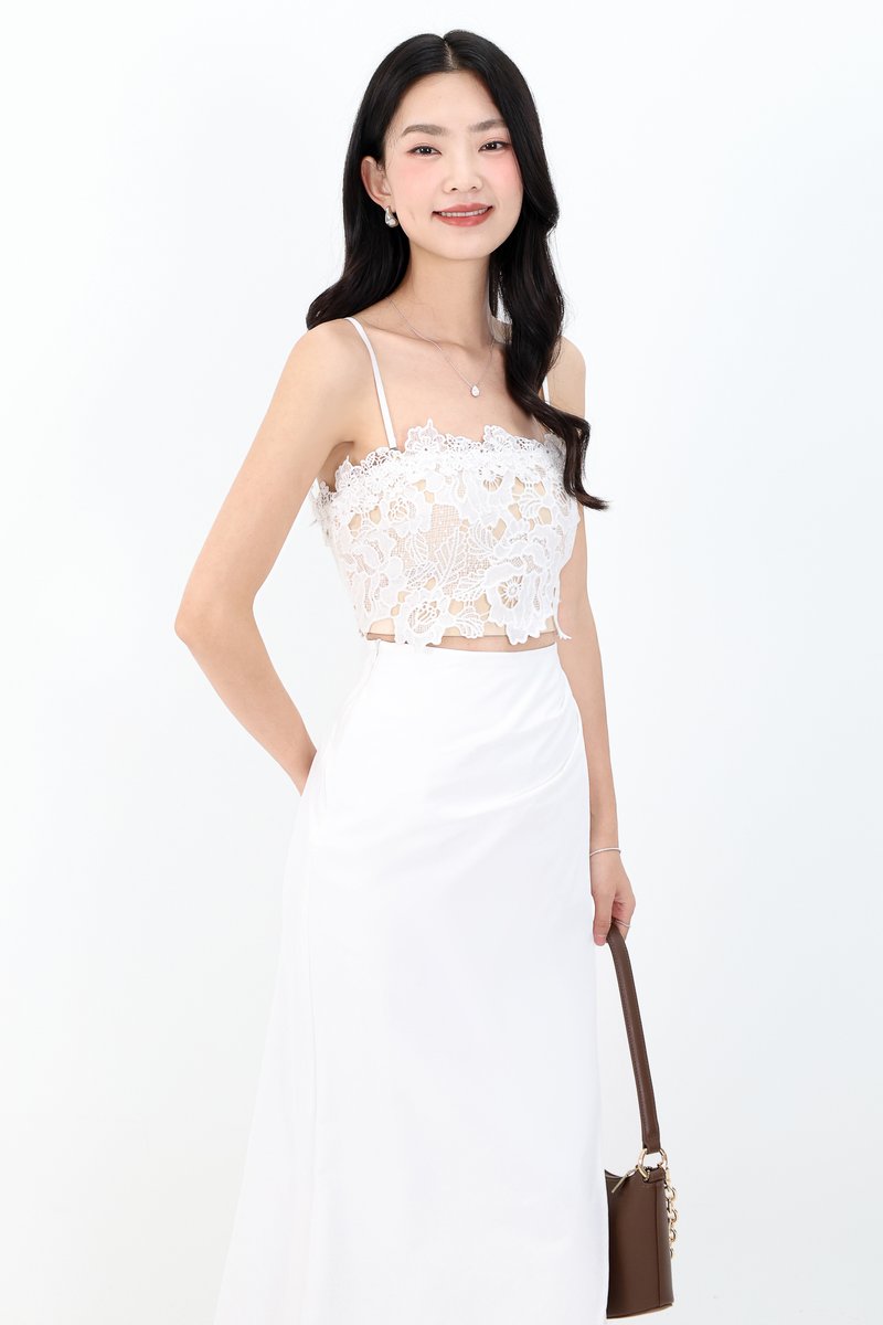 RESTOCKS | Corey Crochet Top in White x Nude