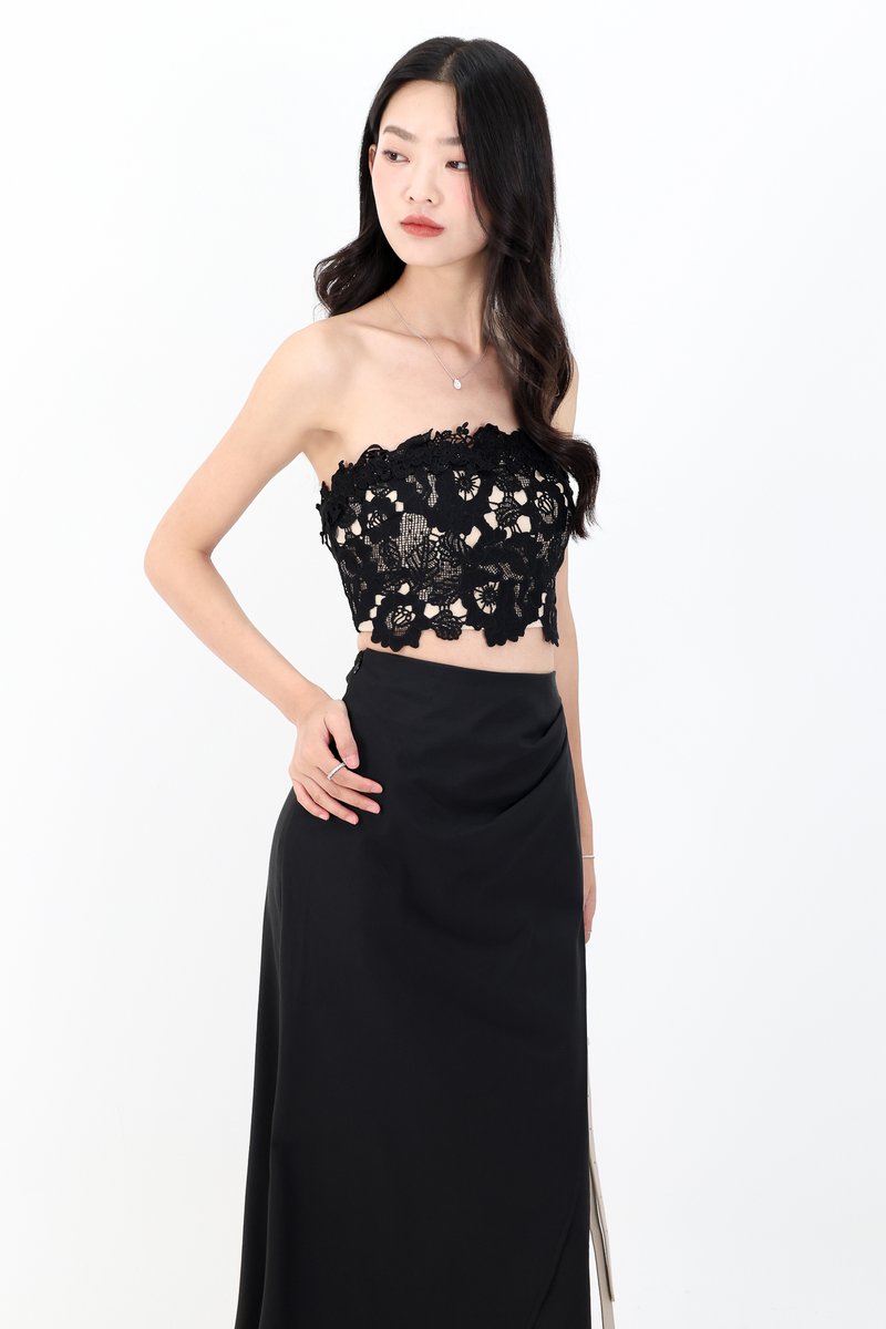 RESTOCKS | Corey Crochet Top in Black x Nude