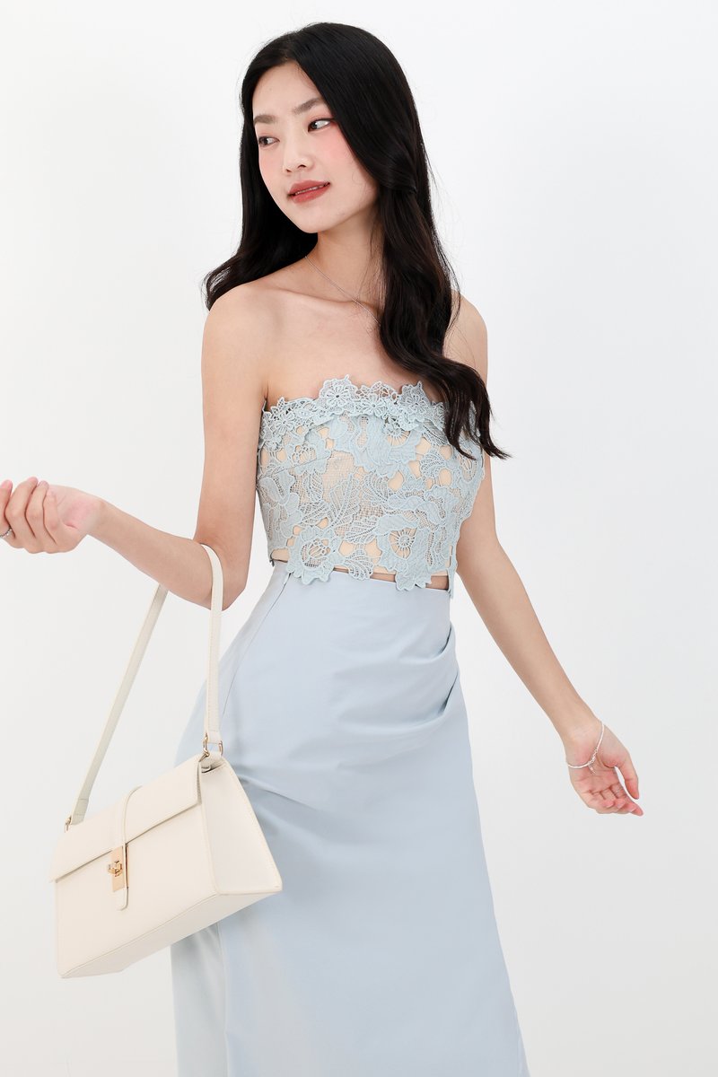 Corey Crochet Top in Blue x Nude