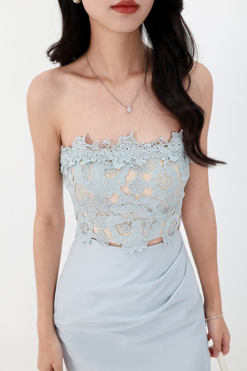Corey Crochet Top in Blue x Nude