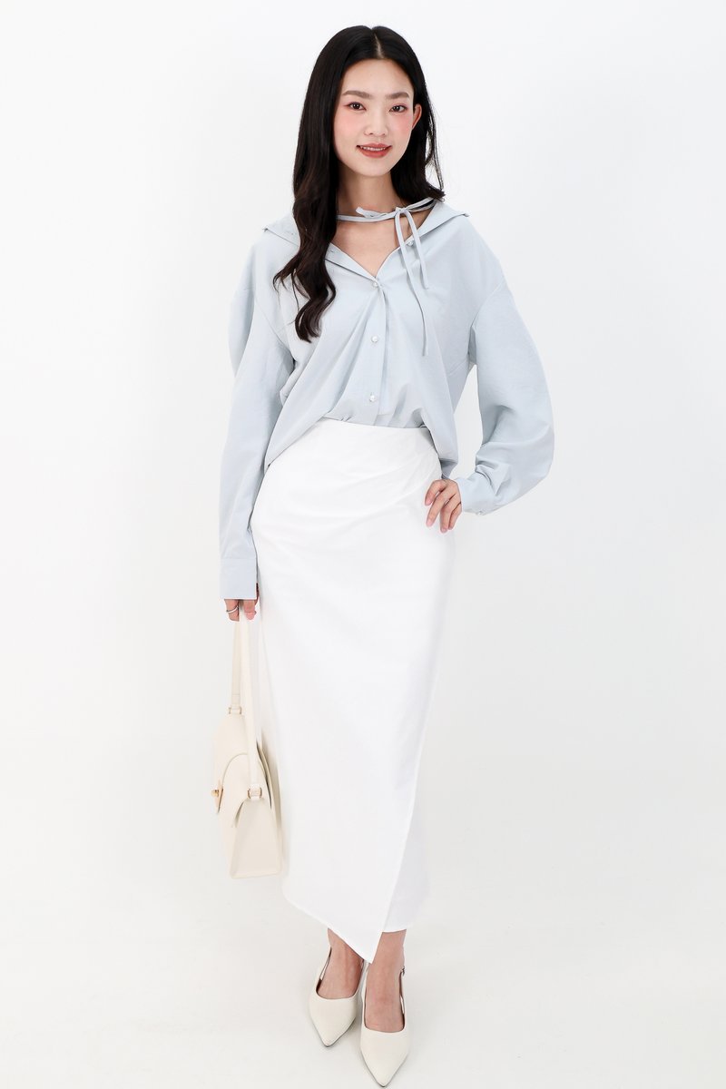 RESTOCKS | Tasha Textured Tie Shirt in Light Blue