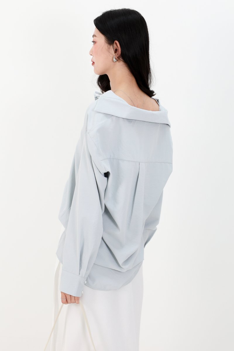 RESTOCKS | Tasha Textured Tie Shirt in Light Blue