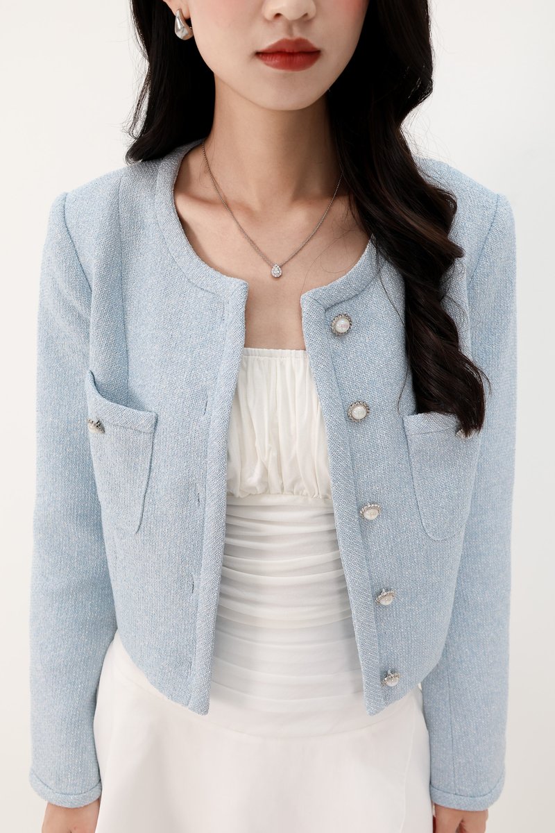 DEFECT | Trixie Tweed Jacket in Light Blue in XXS