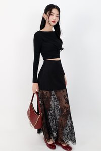 Diara Diagonal Sleeved Top in Black