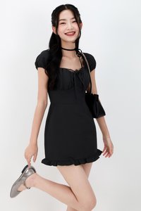 Sammy Sleeved Romper Dress in Black