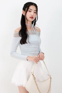 DEFECT | Leora Lace Offshoulder Top in Ice Blue in M