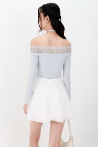 DEFECT | Leora Lace Offshoulder Top in Ice Blue in M