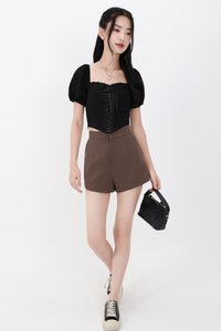 Cammie Corset Sleeved Top in Black