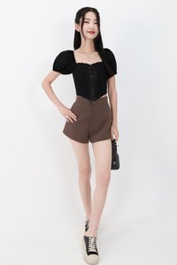 Cammie Corset Sleeved Top in Black