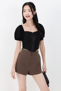 Cammie Corset Sleeved Top in Black