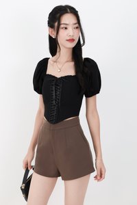 Cammie Corset Sleeved Top in Black