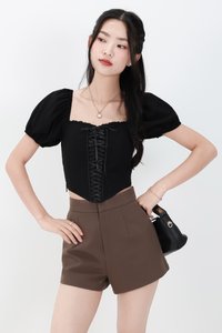 Cammie Corset Sleeved Top in Black