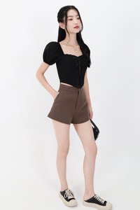 Cammie Corset Sleeved Top in Black