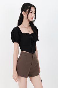 Cammie Corset Sleeved Top in Black