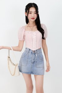 Cammie Corset Sleeved Top in Light Pink