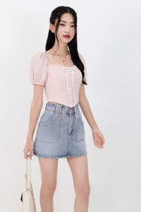 Cammie Corset Sleeved Top in Light Pink