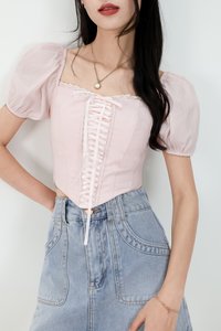 Cammie Corset Sleeved Top in Light Pink