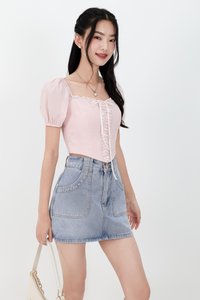 Cammie Corset Sleeved Top in Light Pink