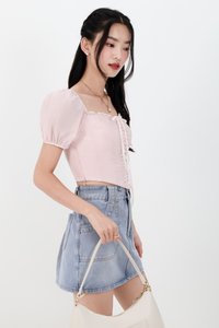 Cammie Corset Sleeved Top in Light Pink