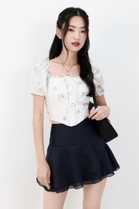 RESTOCKS | Cammie Corset Sleeved Top in Blue Florals