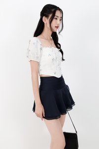 RESTOCKS | Cammie Corset Sleeved Top in Blue Florals