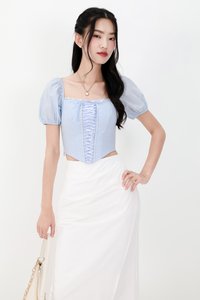 Cammie Corset Sleeved Top in Light Blue