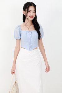 Cammie Corset Sleeved Top in Light Blue
