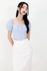 Cammie Corset Sleeved Top in Light Blue