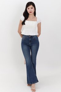 Pesse Peplum Sleeved Top in White Pesse Peplum Sleeved Top in White