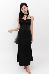 Siendra Satin Sash Maxi Dress in Black