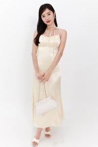 Siendra Satin Sash Maxi Dress in Light Yellow