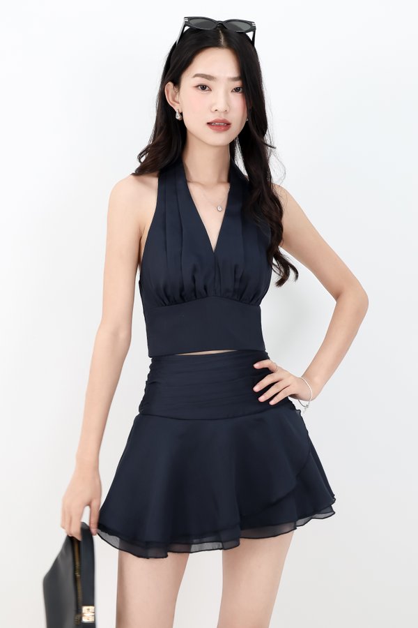 Ollie Organza Co-ord Top in Midnight Steel