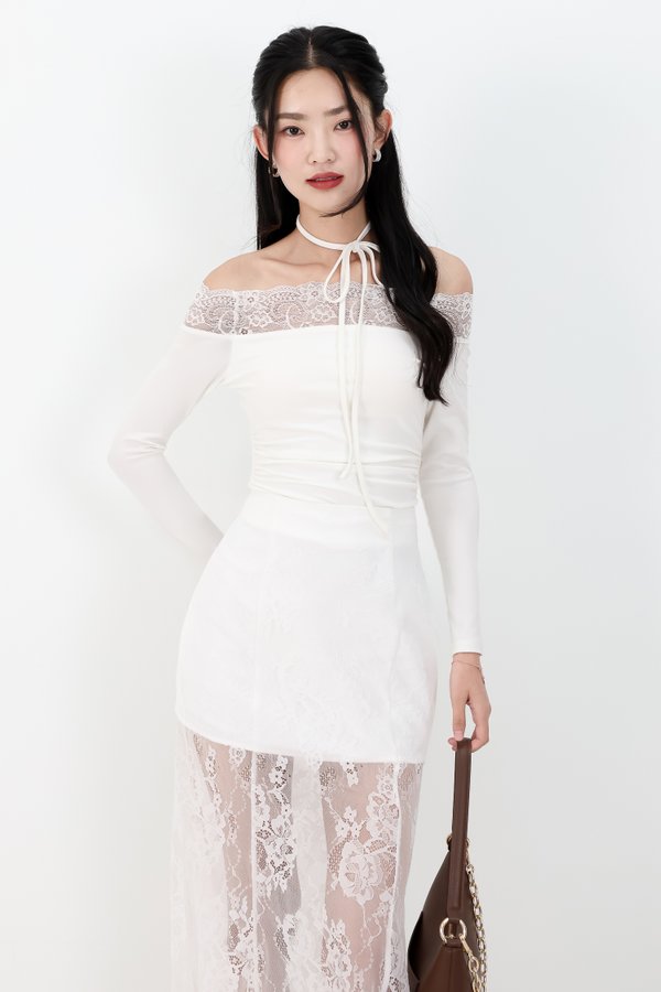 BACKORDER | Leora Lace Offshoulder Top in White