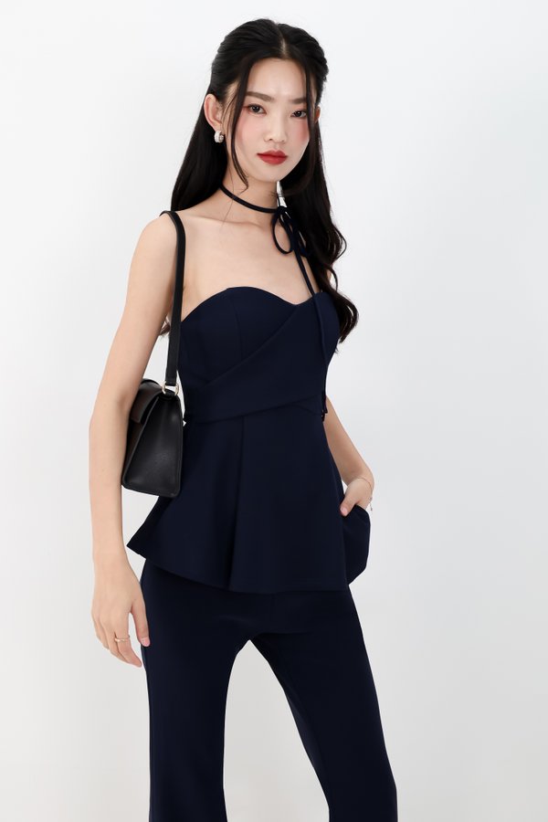 Carmen Co-ord Peplum Top in Navy