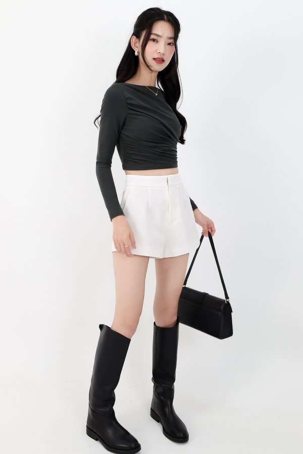 Diara Diagonal Sleeved Top in Muted Dark Forest