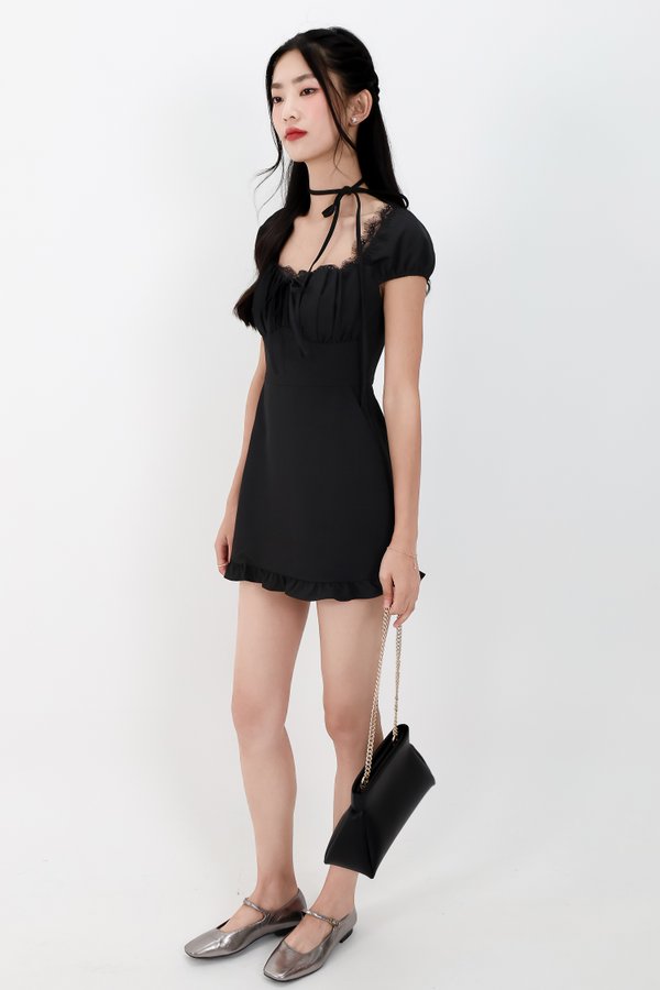 DEFECT | Sammy Sleeved Romper Dress in Black in XS