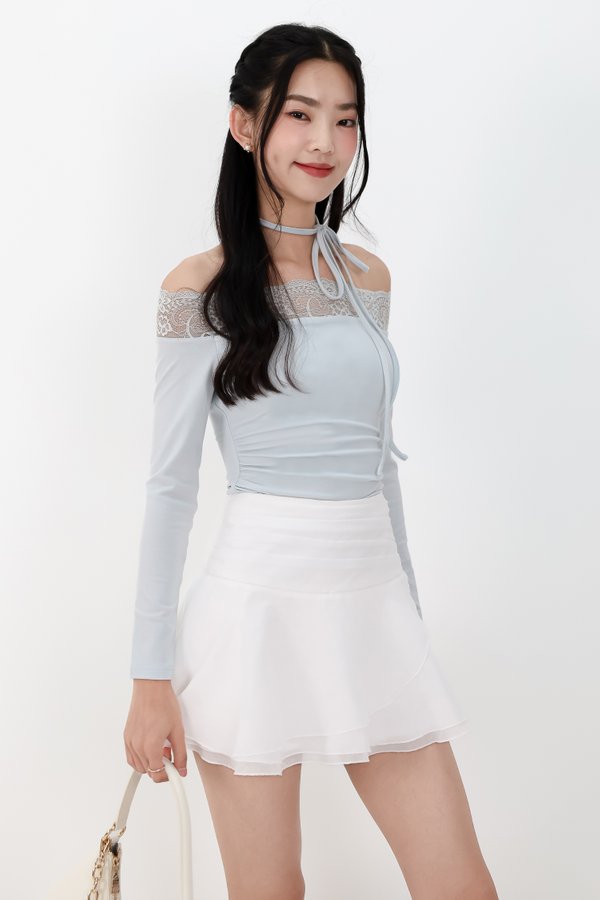 Leora Lace Offshoulder Top in Ice Blue