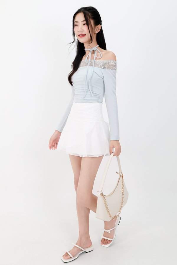DEFECT | Leora Lace Offshoulder Top in Ice Blue in M