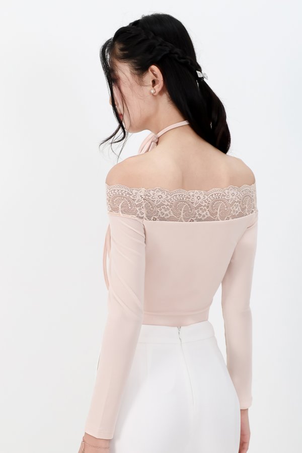Leora Lace Offshoulder Top in Nude Blush