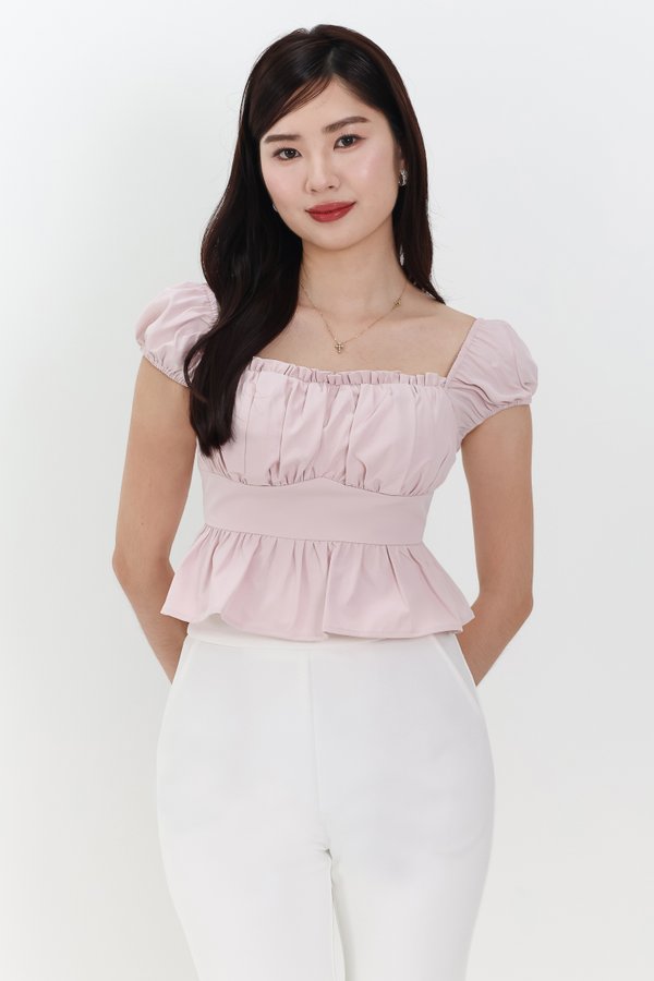 Pesse Peplum Sleeved Top in Light Cool Pink