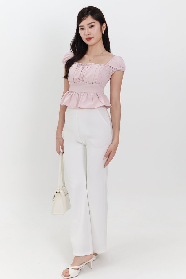 Pesse Peplum Sleeved Top in Light Cool Pink