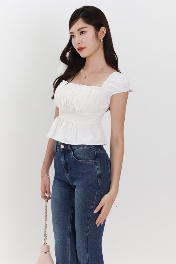 Pesse Peplum Sleeved Top in White