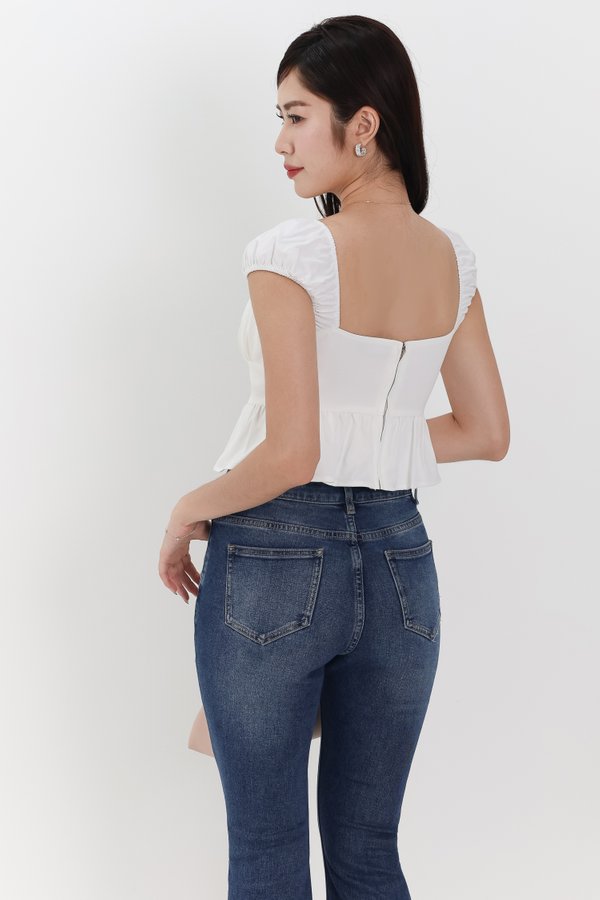 Pesse Peplum Sleeved Top in White